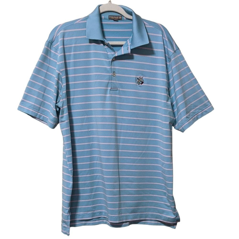 Peter Millar Men's Tradeshow Stripe Stretch golf preppy jersey polo collar L